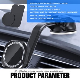 Fluher 1 PC Car Dashboard Mobile Phone Holder, Adsorption-Type One-Hand Grab and Go Navigation Stand, 360 Degree Rotating Stable Anti-Shake Bracket, Universal Portable Accessory for Cars (Black)