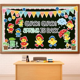 Justforjoyful Spring Duck Bulletin Board Classroom Decorations Yellow Duck Quack Bulletin Board Umbrella Clouds Flowers Cutouts for School Home Nursery Chalkboard Farmhouse Classroom Door Wall Decor