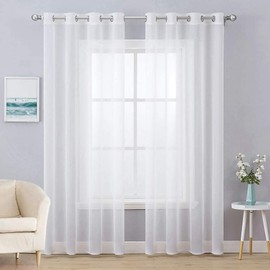 MIULEE 2 Panels Solid Color White Sheer Curtains Elegant Grommet Window Voile Panels/Drapes/Treatment for Bedroom Living Room (54X96 Inch)
