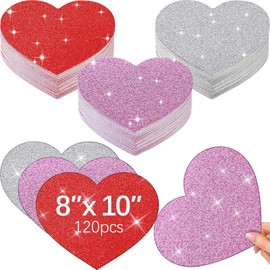 Tatuo 120 Pcs Valentine's Day Heart Cutouts 8x10 Inch Heart Shape Paper Cutouts Paper Hearts for Classroom Decorations School DIY Projects Love Peace Craft Activities(Shiny Color,Glitter)