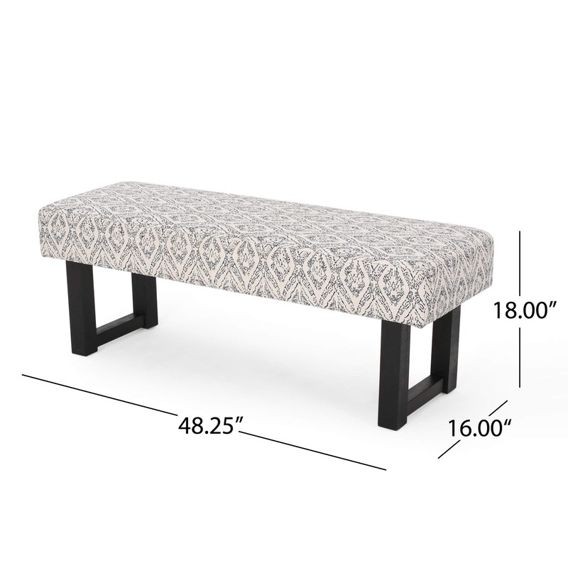 Cassie Boho Fabric Bench, Black Print