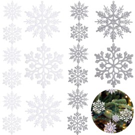 Pack of 40 Glitter Christmas Snowflake Ornaments Pendants with Silver String Christmas Tree Hanging Decorations Snowflake for Home Wedding Holiday Party 7.5 cm / 10 cm Silver/White