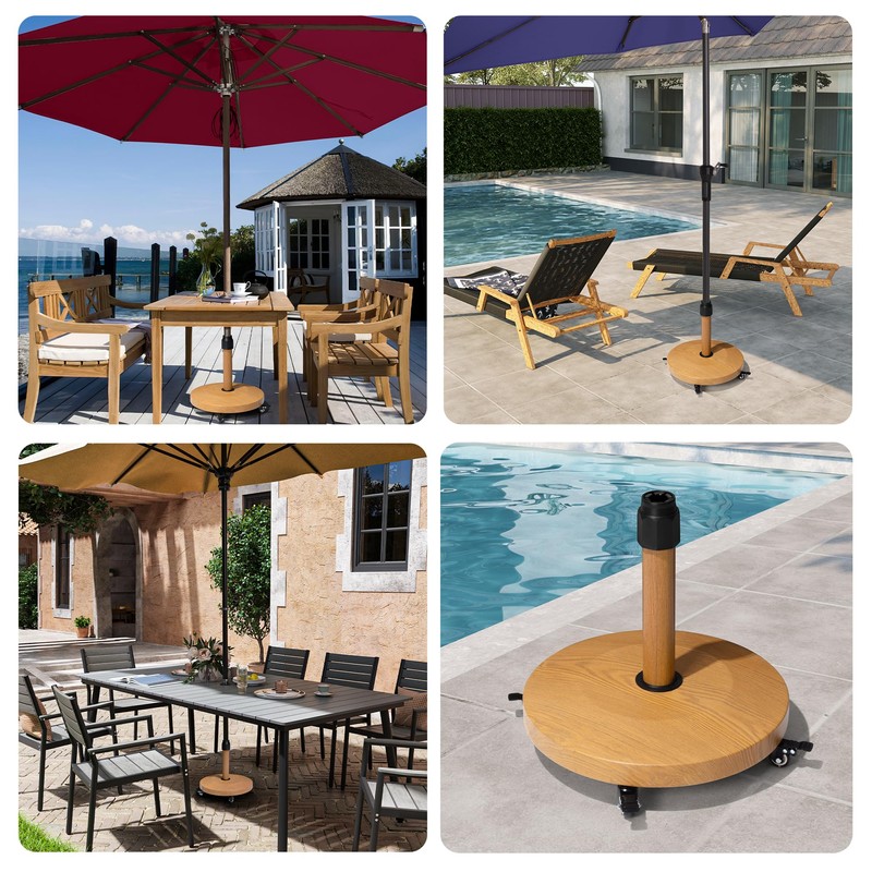 VredHom Patio Umbrella Base with 4 Wheels, 44lbs Round Heavy