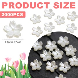 200 Pcs Flower Beads for Jewelry Making, 12mm Acrylic White Imitation Pearl Floral Bead Caps - DIY Necklace Earrings, Shell Beads for Wedding Crafts & Bridal Decor (Color A)