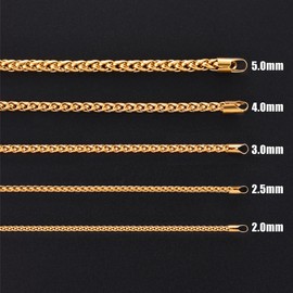 Fiusem 14K Gold Plated Wheat Chain Necklace for Men, 3mm 14K Gold Plated Stainless Steel Necklace Chains for Men and Women 16 Inch