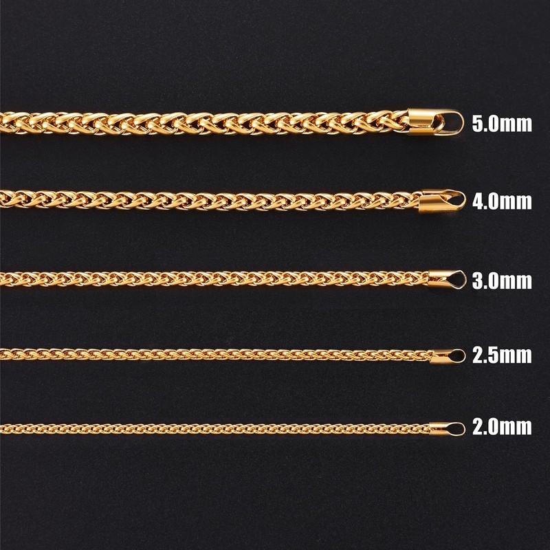 Fiusem Gold Plated Wheat Chain Necklace for Men, 3mm Gold