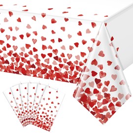 YIDAKO 6 Pack 54 X 108in Valentines Tablecloth Disposable Plastic Love Heart Table Cloth Rectangle Table Cover for Galentines Day Wedding Engagement Valentine's Party Decorations