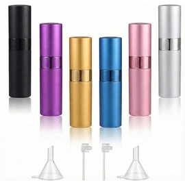 Atomizador Mini, Atomizador de Perfume, Frasco de Aluminio Portátil, Incluye Herramienta de Llenado y Reutilizable, Diseño Giratorio, 6 Colores, 8 ml