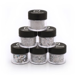 GLITTIES - (6PK) - Amazing Variety Of Holographic Silver Glitter! Different Shapes and Sizes - You Won't Find This Combination Anywhere Else! - (60 Grams)