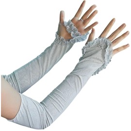Viktrui [Cooling UV Protection] Arm Cover Lace Ruffle Arm Sleeve Women's Ruffle Flower Pattern UV Arm Sleeve Cover Summer Cute UV Protection Sunscreen Arm Protector with Finger Holes for Outdoor