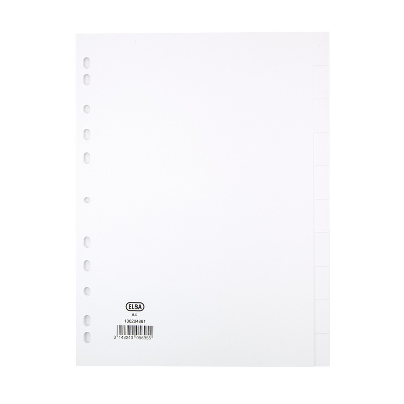 Elba A4 10-Part Card File Dividers, 1 Set White Tabbed