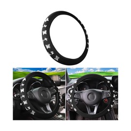 KHGUZ Car Steering Wheel Cover, Polyester Fiber Vehicle Steering Wheel Protectcor, Non-Slip Comfortable Auto Interior Protective Accessories, 15 inch Universal for Vehicles, SUVs, RVs（Silver）