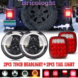 Bricologht For 97-06 Jeep Wrangler TJ CJ 4Pcs LED Headlights Hi-Lo DRL Beam+Tail Lights Kit