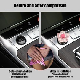 Push to Start Button Cover，Bling Car Accessories for Women，Kawaii car Accessories，Engine Start/Stop Resin Flower Starter Cover,Pink Car Accessories,Car Decor for Women (Transparent Pink)