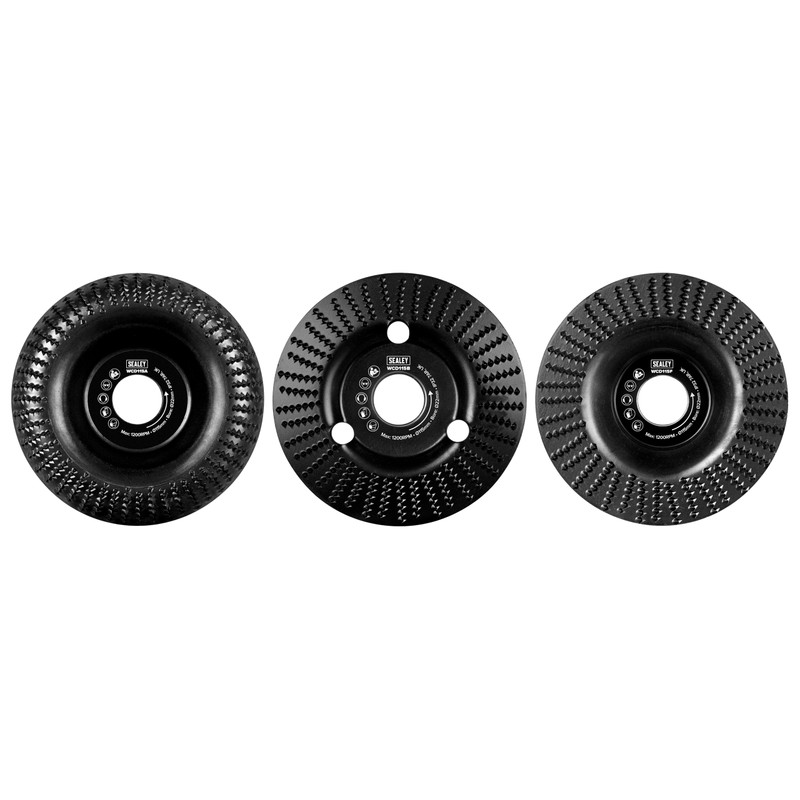 Sealey Wood Carving Disc, Pack of 3, Ø115mm, Ø22mm Bore