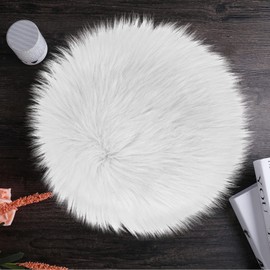Sibba Fluffy Rug Chair Rug 30cm Round Fluffy Faux Fur Seat Cushion Pad Baby Photo Shooting Props for Bedroom Living Room Nail Art Decor (White)