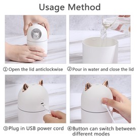 Small Humidifier Cute Portable Cool Mist Humidifier with 6 Pcs Humidifier Sticks 7 Color Night Light USB Air Humidifier for Bedroom Office Desk Car Travel (Pink+White+6 Filter Cotton Sticks)