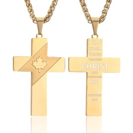 Canada Flag Cross Necklace for Men Boys Bible Verse Philippians 4:13 Stainless Steel Cross Pendant Chain Religious Christian Gifts First Communion Confirmation Gifts Jewelry