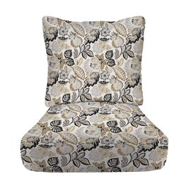 RSH DECOR: Deep Seating Cushion with Pillow Back | 24” x 27” Seat | All-Weather Spun Fabric | Water and Fade-Resistant | Outdoor Chair Cushion Set for Patio Furniture | Dailey Pewter Floral Scroll