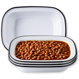 Tablecraft Melamine Serving Pans Trays, Vintage Inspired White with Black Rim Heavy Duty, Break Resistant Commercial Foodservice Restaurant Hospitality Use, 48 oz, Rectangular, 11 by 8.1, 4 Pcs