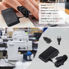 Sewing Machines Foot Pedal Foot Control DC 15V Black Plastic Foot Switch and Power Cord Sewing Machines Foot Pedal Variable Speed Controller for Singer SC220 6160 6180 5400 XL-400
