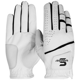 SAWANS Golf Glove Men's Durable Premium Leather Left Hand Right All Weather Grip Golfer Gloves Non Slip Flexible Golfing (White, M/L, Right)