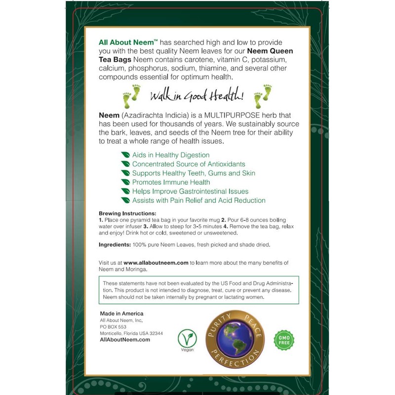 Neem Queen Pyramid Tea Bags - Wrapped for Travel (30