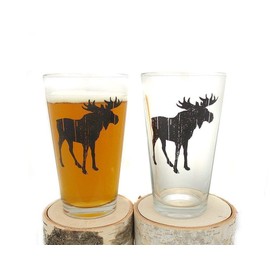 Pint Glasses by Black Lantern – Handmade Craft Beer Glasses and Bar Glassware – Rustic Moose Design (Set of Two 16oz. Glasses)