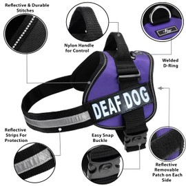 Doggie Stylz Dog Harness with Removable Patches and Reflective Trim. Dog Vest Comes with 2 Deaf Dog Reflective Hook and Loop Patches. Measure Dogs Girth Before Purchase (Girth 30" - 42" Purple)