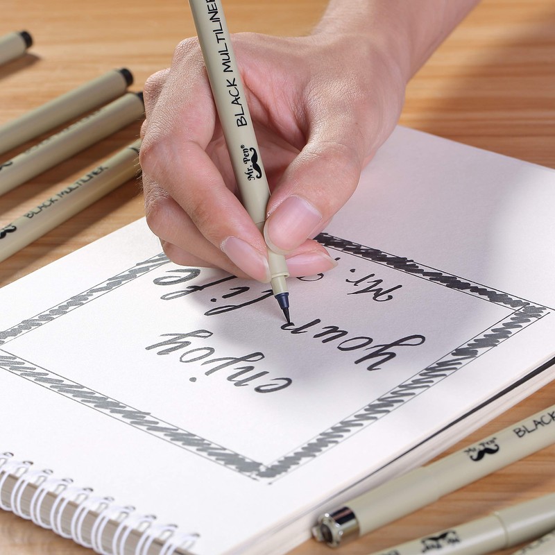 Mr. Pen- Drawing Pens for Artists, 8 Pack Black Multiliner/Fineliner