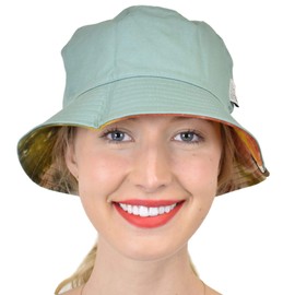 C.C Sombrero unisex 100% algodón plegable reversible teñido anudado, Mostaza/Salvia, Talla única