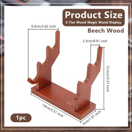 OLYCRAFT 3 Tiers Brown Wand Display Risers 14x5x13.5cm Wizard Wand Display Stand Beech Wood Magic Wands Holder for Desktop Wizard Wands Small Swords Collection Table Displaying