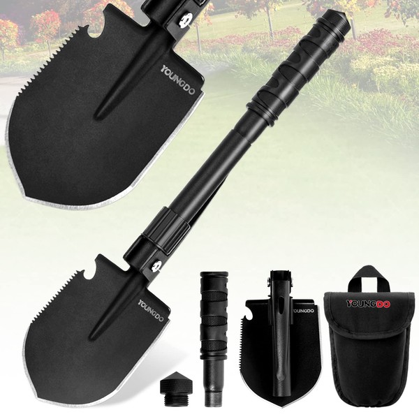 YOUNGDO Camping Shovel, Military Folding Survival Shovel, Entrenching Tool Portable for Camping,Car Emergency,Backpacking,Outdoor,Hiking,Gardening and Trenching (10-in-1 Shovel)