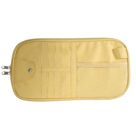 ZIMISI Car Visor Organizer, Double Zipper Sunglass Holder with Elastic Bands, PU Leather Car Storage Holder, Multi-Pocket Storage Pouch, Sun Visor Organizer for Most Cars (Beige)