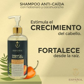 Shampoo Anti-Caída con chile habanero y cacahuanche (500ml) Estimula el crecimiento de cabello fortalece el cabello desde la raíz No reseca el cabello Aporta Brillo e hidratación regula la grasa en el cabello