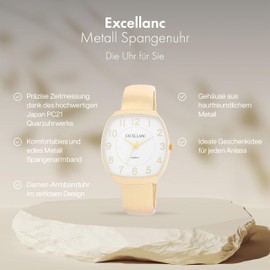 Excellanc Ladies Clasp Watch Metal Bracelet Bangle Readable Numbers Square Case Length 15cm Quartz Wrist Watch Gift for Women, Gold/white, Bracelet