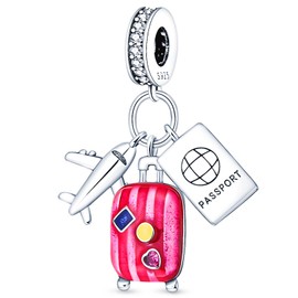 NUJIFFY 925 Sterling Silver Charm Beads for Bracelets & Necklaces,Airplane Passport Sister Crystal Charms Beads,Book Coffee Heart Angle Charm Bracelets, Cool Graduation Gifts Jewelry for Women Men