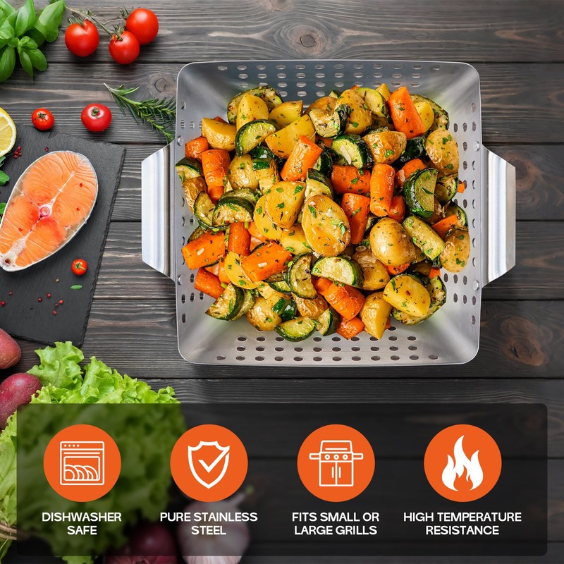 Onlyfire 3 Packs Grill Baskets, Heavy Duty Stainless Steel Perforated