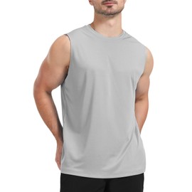 Upocool Men's Tank Tops Workout Sleeveless Tee Shirts Muscle Athletic Gym Running Beach Tanks for Men, Quick Dry Light Grey XL