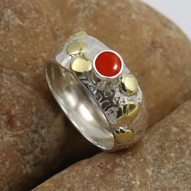 SILVERTROVE Cabochon Karneol-Edelstein-Bandring, Sterlingsilber, Bandring für Männer und Frauen, Bandring in allen Größen, Schmuck CRG1071BZ22_(68 (21.6))