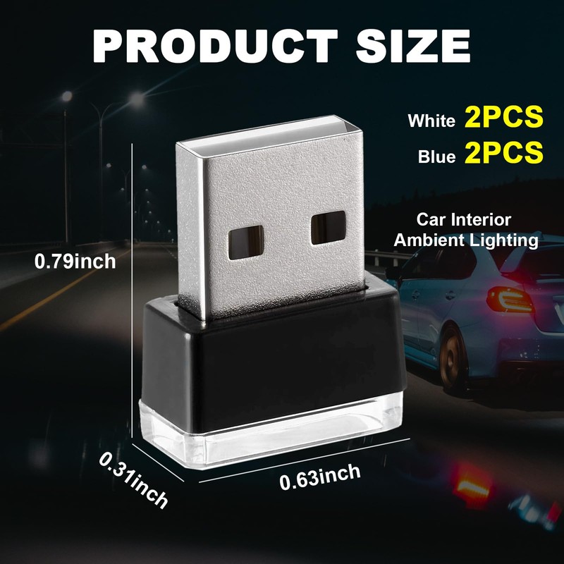 Ziciner 4 PCS USB LED Car Interior Atmosphere Lamp, Portable