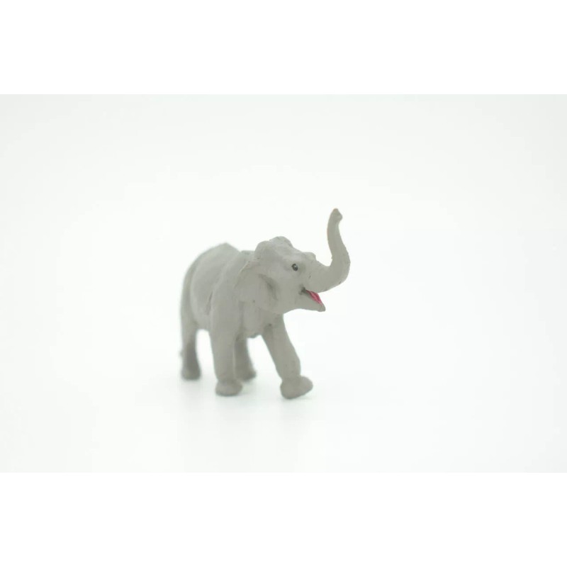 Safari Asian Elephant Toy, Grey, Rubber Animal, Realistic Model Gift,