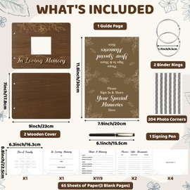 TICIAGA Wooden Funeral Guest Book - 70Pcs in Loving Memory Guest Book with Black Pen Please Sign Table Card, Funeral Guestbook for Memorial Service, Memory Book for Guests to Sign in with Condolence