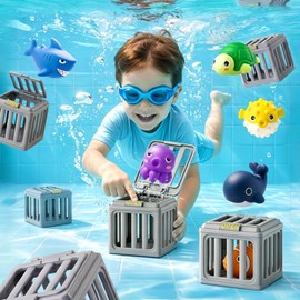 Kids Pool Diving Toys, Underwater Dive Rescue Toys with 6 Ocean Animals & Weighted Cages, Interactive Swimming Pool Dive Toys for Training, Fun Summer Outdoor Beach Swim Lake Party Gift for kids