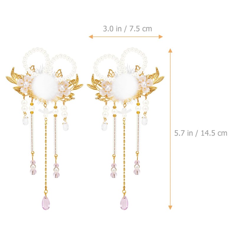 Baluue 1 Pair Chinese Tassel Pearls Hairpin Bunny Ear Hair