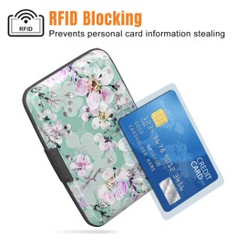 Rimilak Aluminuml Credit Card Holder, Mini Credit Card Wallet RFID Blocking Slim Metal Hard Case for Women Men, Watercolor Flower