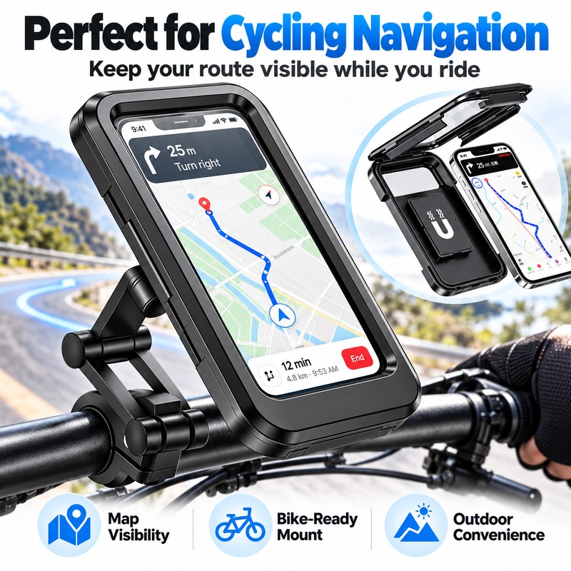 Waterproof Phone Mount for Motorcycle & Bike Navigation – 360°