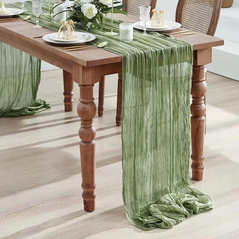 DROMCOM 90 x 300 cm Sage Green Cheesecloth Table Runner