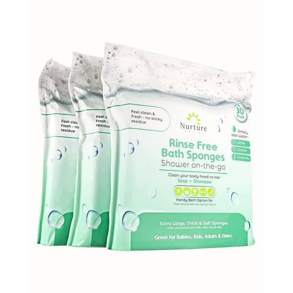 Nurture Valley Sponge Bath Wipes - Large Disposable Wash Cloths for Adults, Seniors, Bedridden, Home Care | Post Surgery Cleansing, Elderly or Disabled Patients | No Rinse Camping Travel Essentials