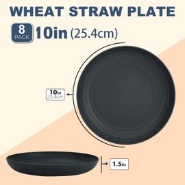 Wrova Wheat Straw Plates - 10 Inch Unbreakable Dinner Plates Set of 8 - Dishwasher & Microwave Safe Plastic Plates Reusable - Lightweight Plates for kitchen,camping (Classic Series)